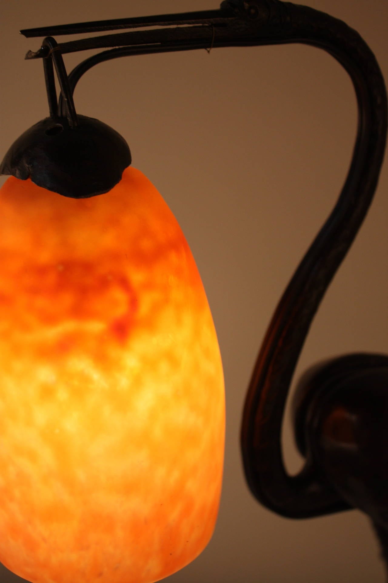 Blown Glass Handmade Wrought Iron Bird Lamp with Daum Glass Shade
