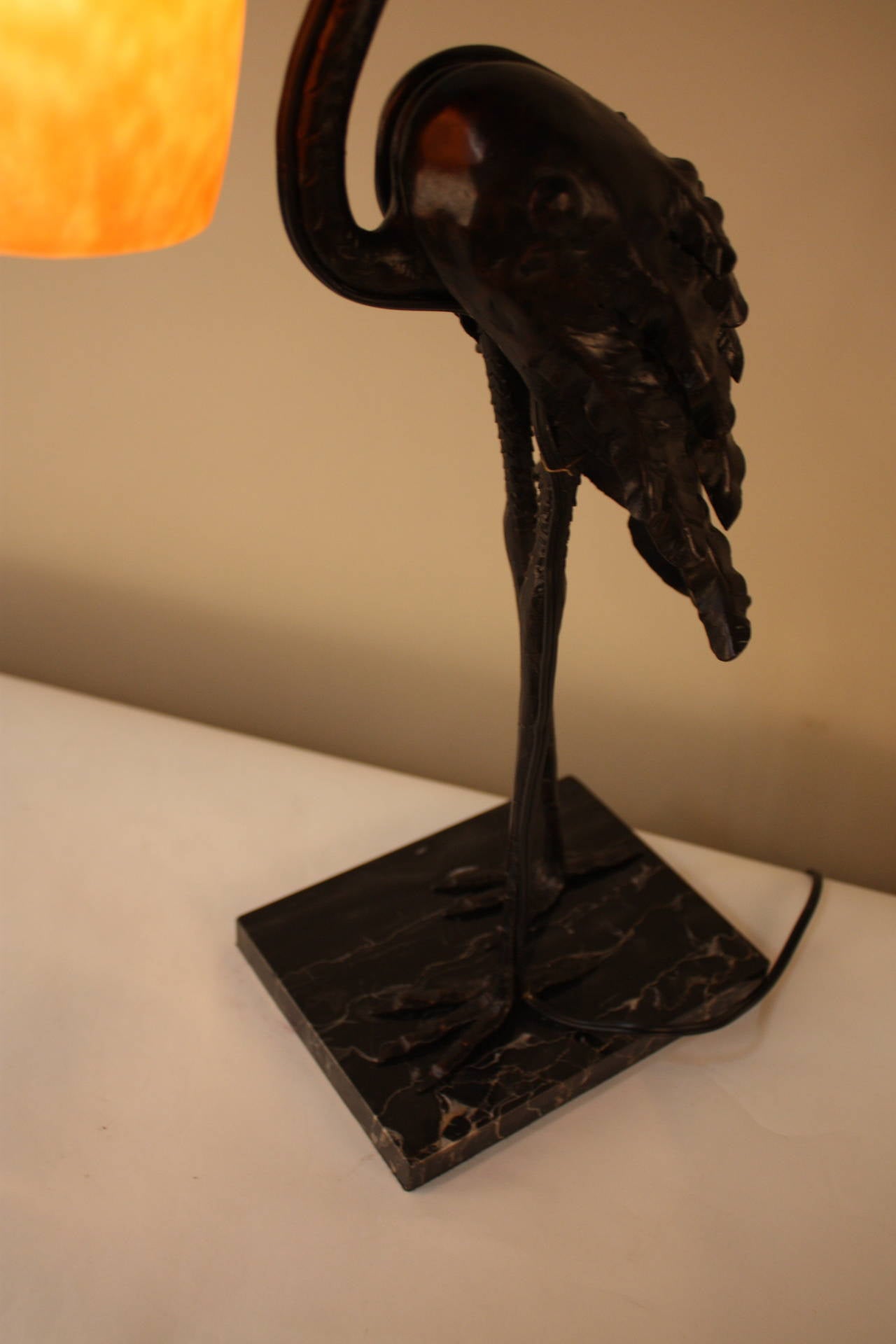 Handmade Wrought Iron Bird Lamp with Daum Glass Shade at 1stdibs