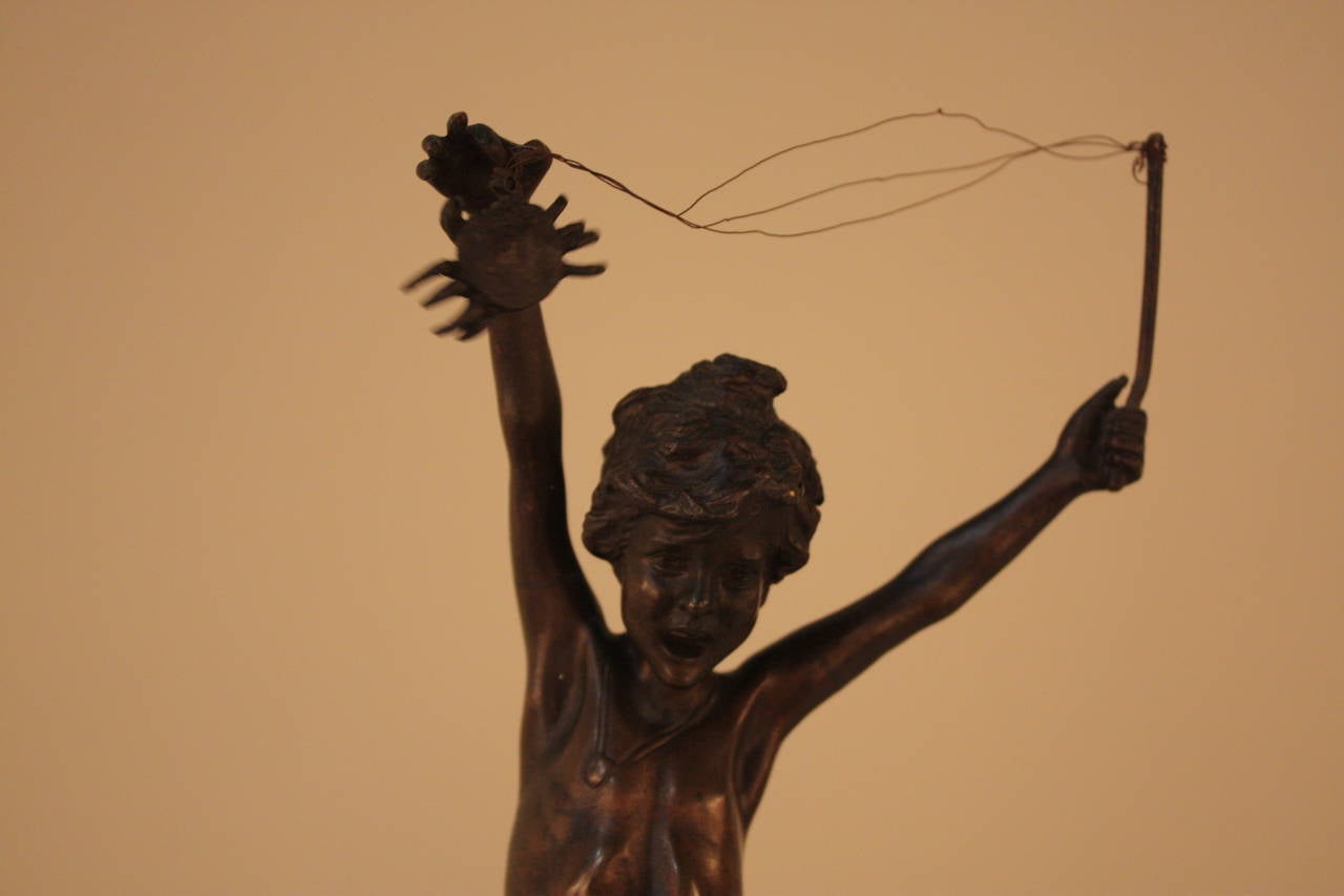 French Bronze Sculpture of a Boy Catching Crab