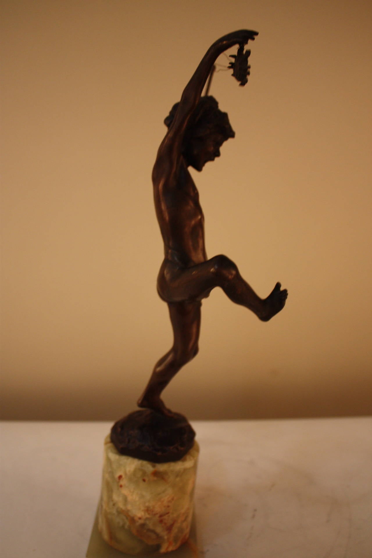 Early 20th Century Bronze Sculpture of a Boy Catching Crab