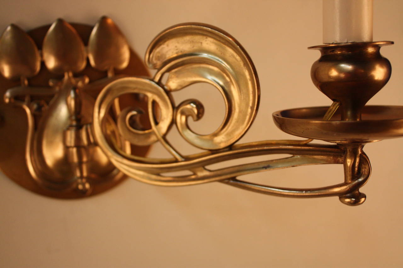Early 20th Century Pair of Art Nouveau Piano Wall Sconces