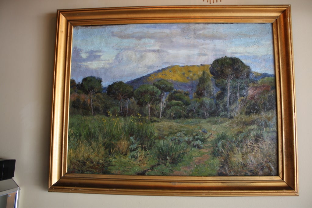 BEAUTIFUL SIGNED LANDSCAPE PAINTING ON CANVAS FROM NORTHERN PART OF THE SPAIN IN A GOLD FRAME