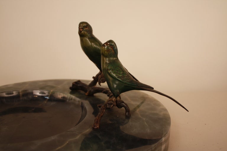 French Bronze Parakeets With Marble Ashtray In Good Condition In Fairfax, VA