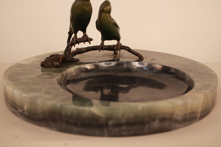 French Bronze Parakeets With Marble Ashtray 2