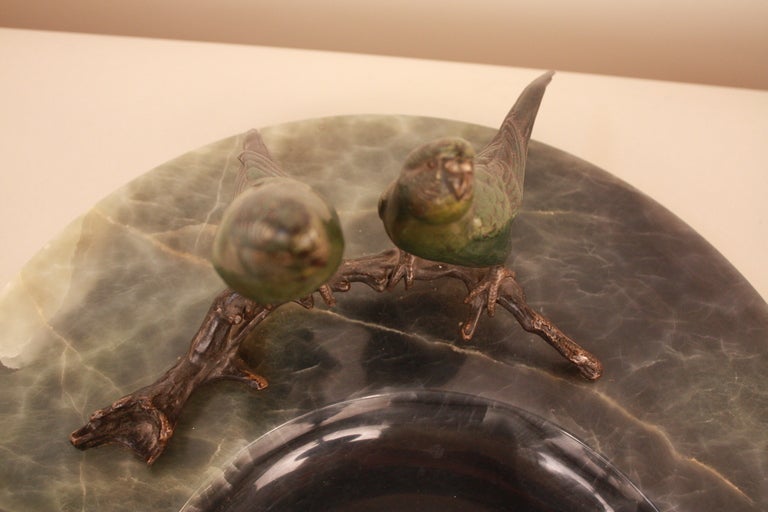 French Bronze Parakeets With Marble Ashtray 3