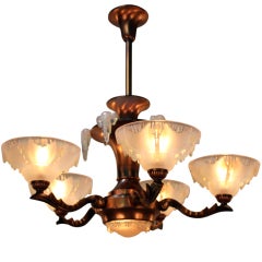 French Art Deco Opalescent Glass Chandelier