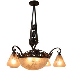 French Iron And Glass Chandelier By Spart