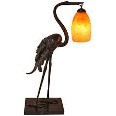 Handmade Wrought Iron Bird Lamp with Daum Glass Shade
