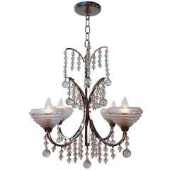 French Chrome and Crystal Chandelier