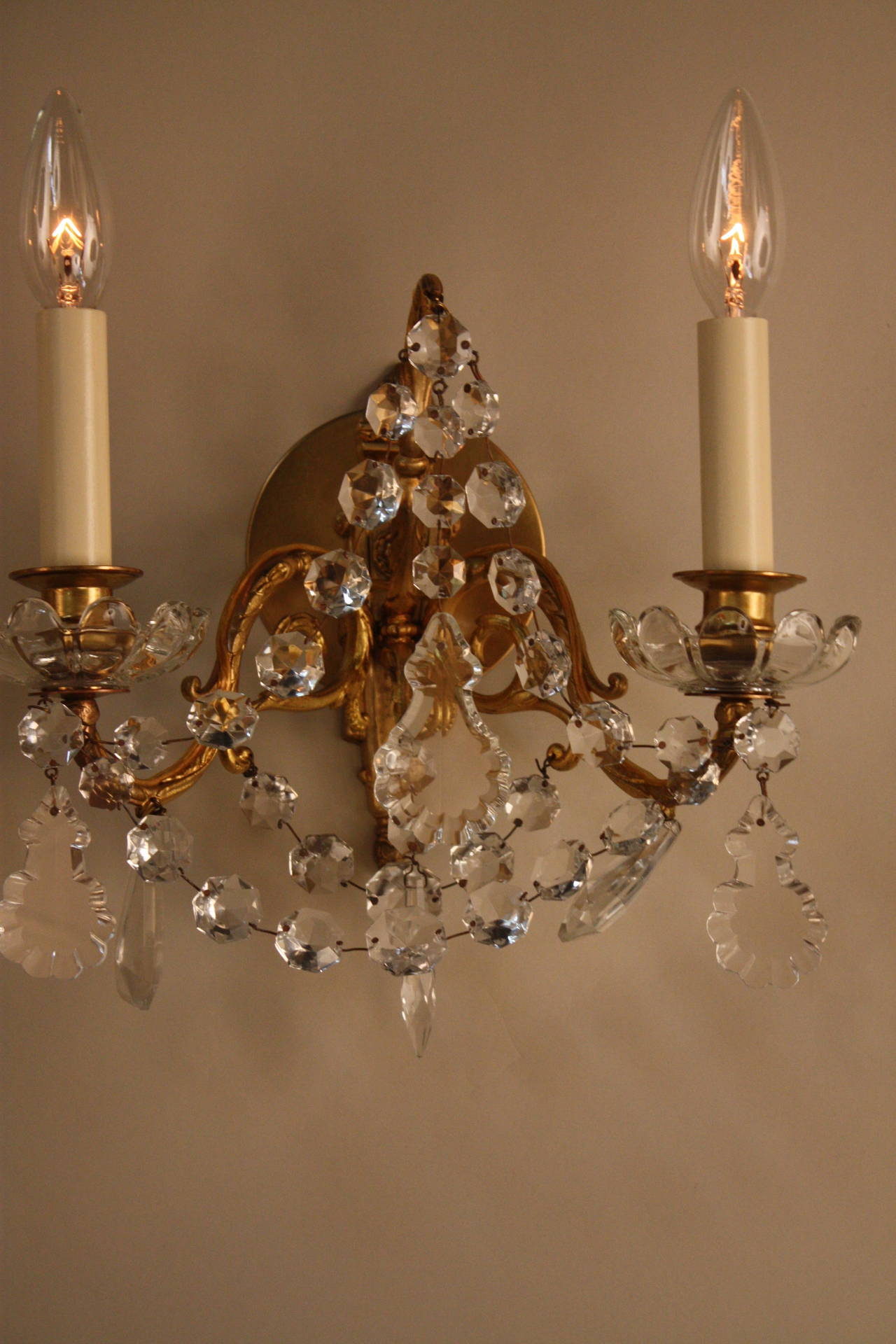 French Crystal Wall Sconces In Good Condition In Fairfax, VA