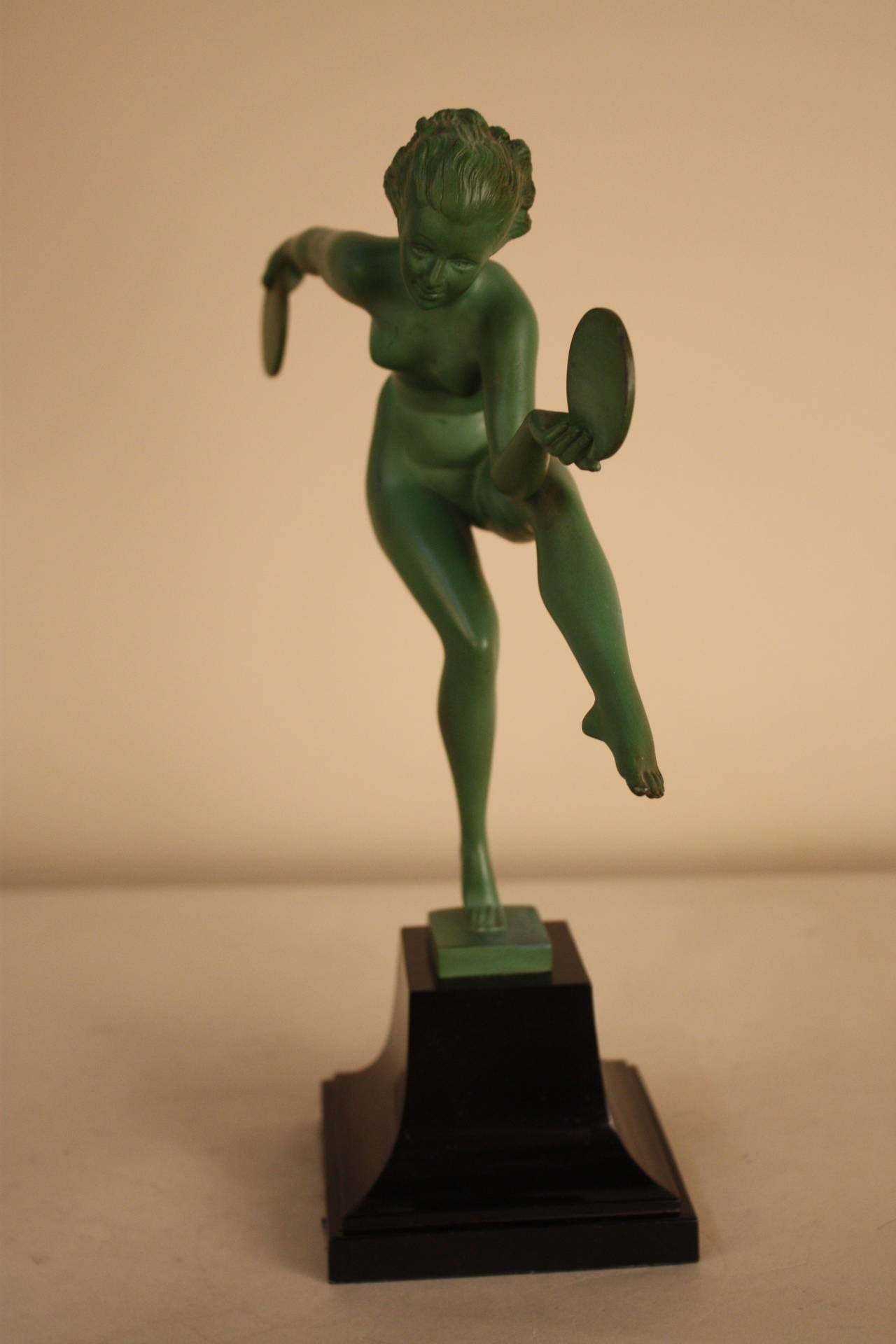 Art Deco Tambourine Dancer Sculpture by Fayral