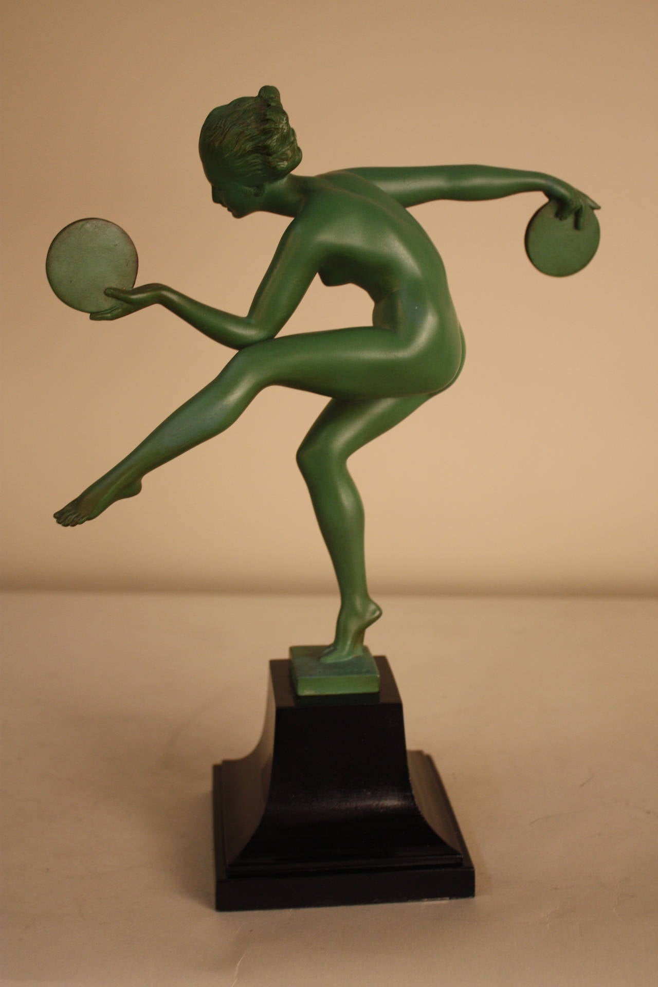 French Tambourine Dancer Sculpture by Fayral