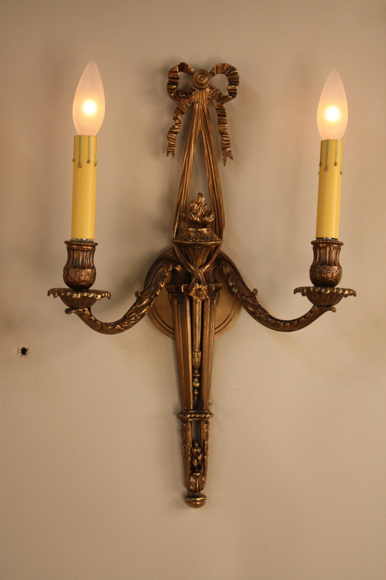 French Bronze Wall Sconces In Good Condition In Fairfax, VA
