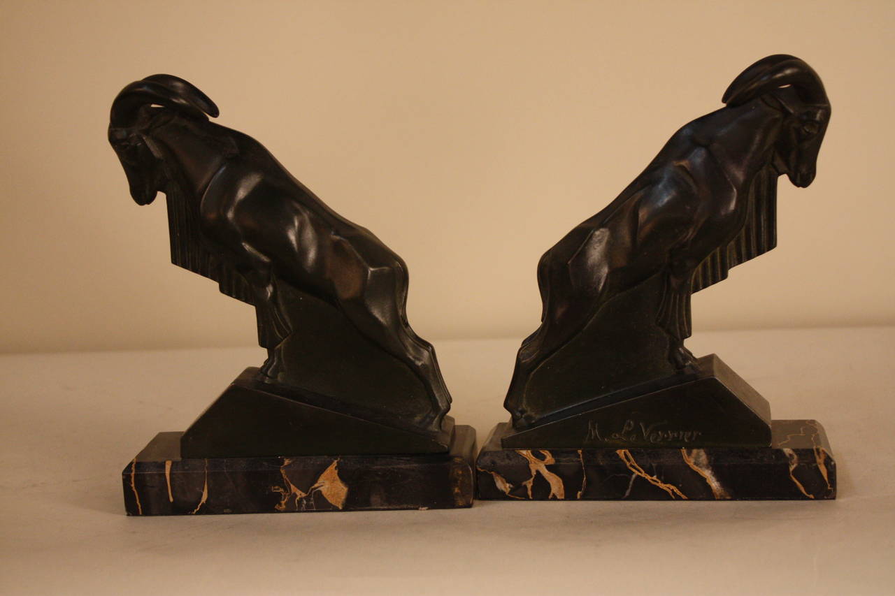 Spelter Art Deco Ram Bookends by Max Le Verrier