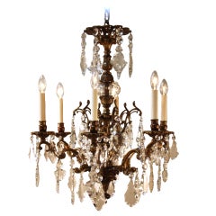 Antique Spanish Bronze And Crystal Chandelier