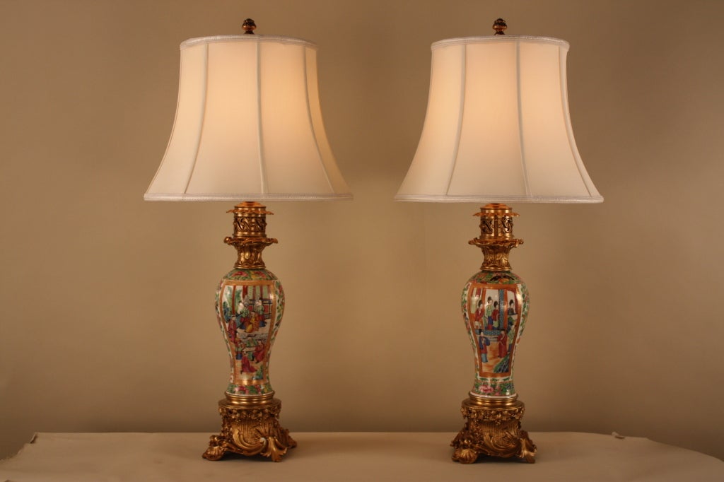 Pair of Rose Medallion Lamps with Bronze Mounting 1