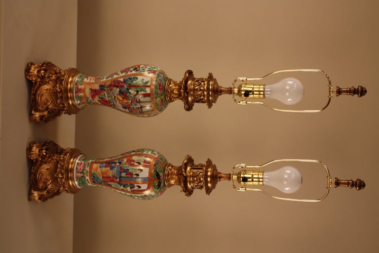 Pair of Rose Medallion Lamps with Bronze Mounting 2