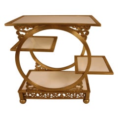 Antique Bronze Table With White Glass Tiles