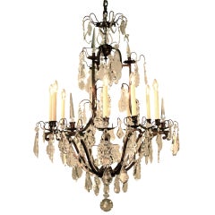 Antique Spanish Crystal and Bronze Chandelier