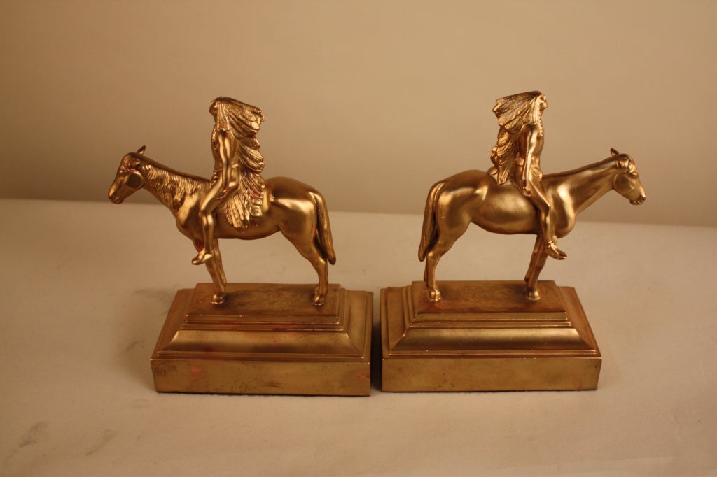 Great pair of Indians on horse back by Jennings Brothers American Bronze Bookends