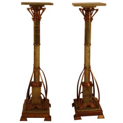 Pair of Art Nouveau Onyx and Bronze Pedestals