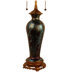 American Art Glass Table Lamp By Victor Durand