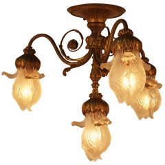 Antique French Bronze And Glass Ceiling Light