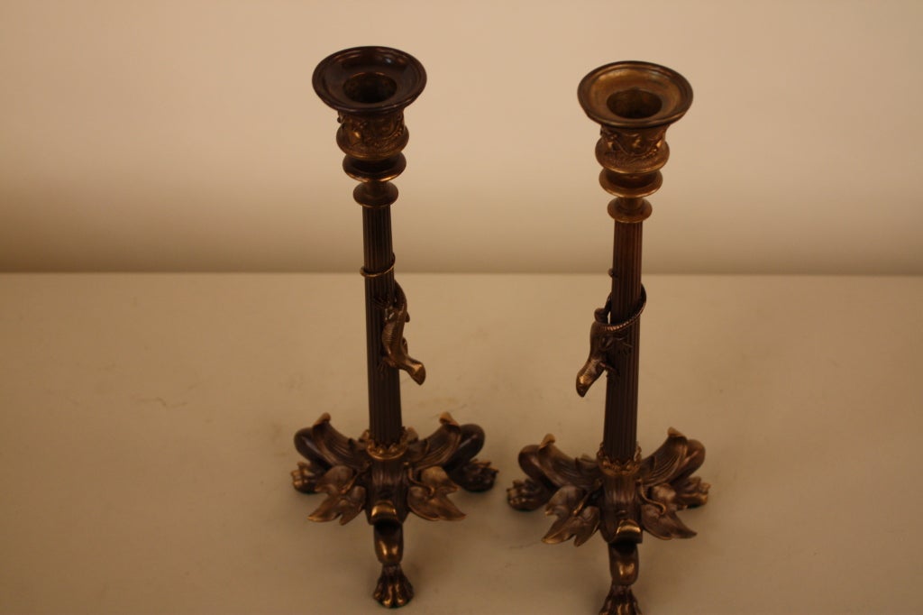 Pair of French Bronze Candlesticks 2