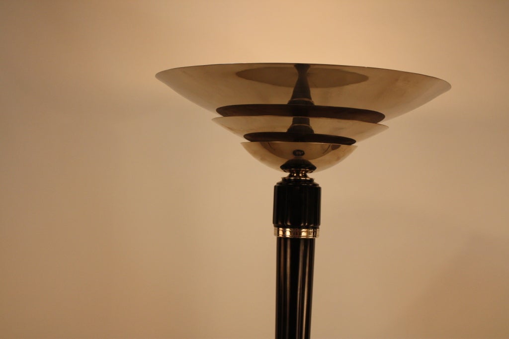 20th Century Black Lacquer & Nickel French Art Deco Torchiere