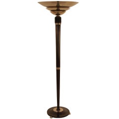 Black Lacquer & Nickel French Art Deco Torchiere