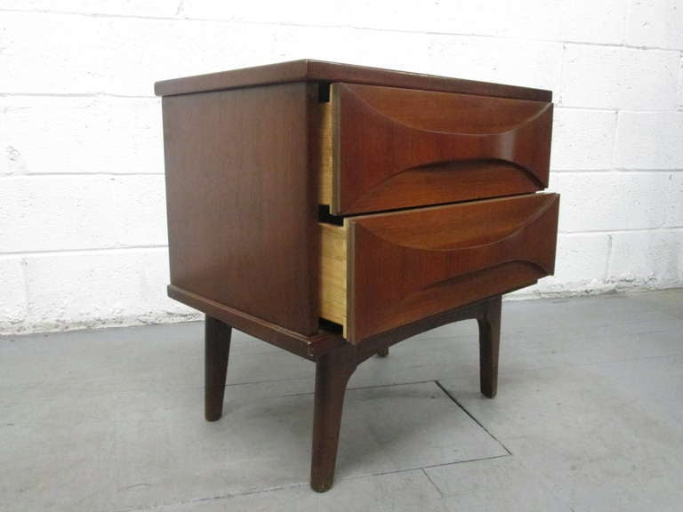 1960s Sculptural Front Walnut Nightstands For Sale at 1stdibs