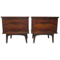 1960s Sculptural Front Walnut Nightstands 4