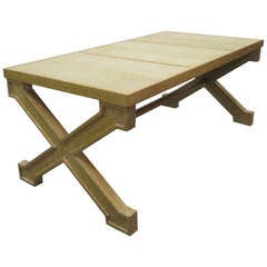 James Mont Style Cerused Oak with Shagreen Top Coffee Table