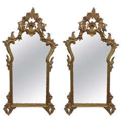 Pair of French Antique Hand-Carved Wooden Gilded Mirrors 10
