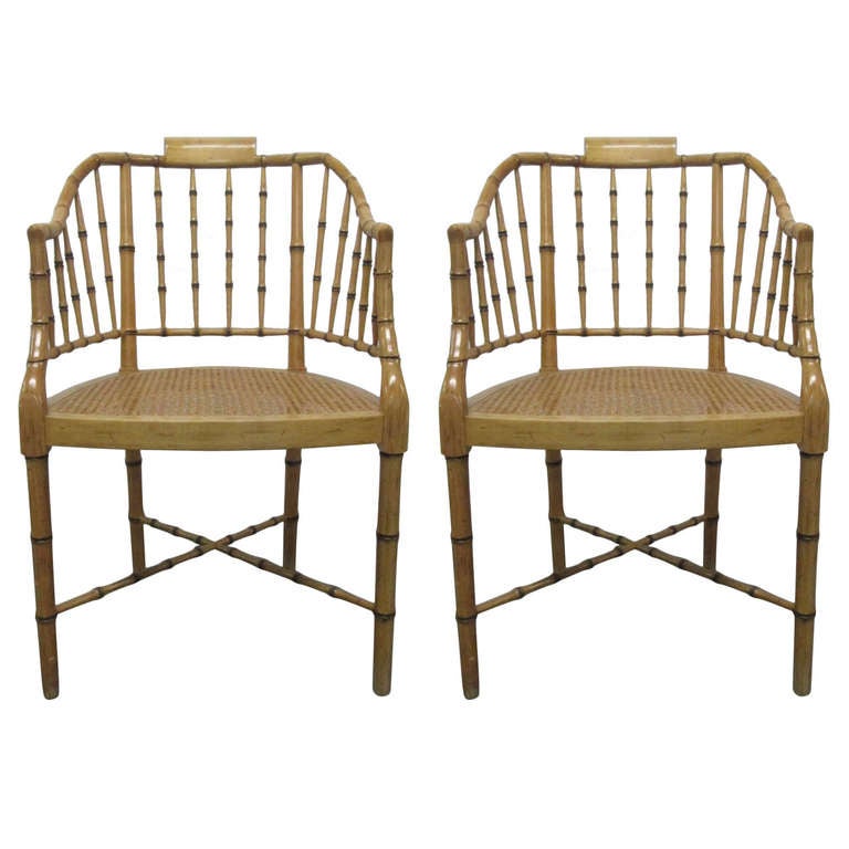 Beautiful Vintage Faux Bamboo/Cane Barrel Back Chairs 4 Available at
