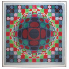 Victor Vasarely 1969 Op Art Silk Scarf Screen-Print Signed 4