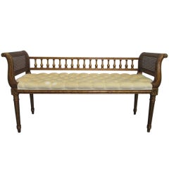 French Style Caned & Tufted Bench