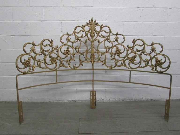 Curved Headboard has a decorative gold spelter rounded frame.