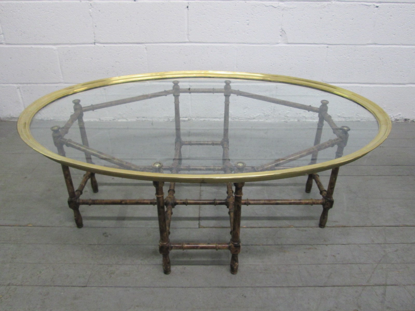 Baker Faux Bamboo and Brass Tray Top Coffee Table