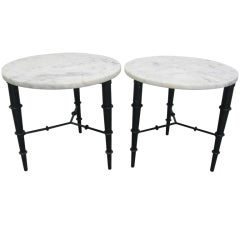 Pair Faux Bamboo Marble Top Side Tables