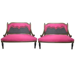 Pair Jansen Style French Caned Love Seats