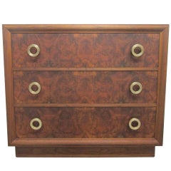 Mid Century Modern Burl Front Chest Dresser