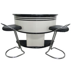 Italian Bar or Refrigerator with Pair of Leather Stools by Stilglass Guzzini 7