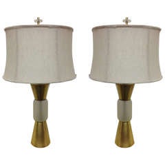 Pair Brass and Glass Lamps