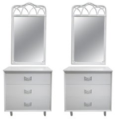 Vintage Pair of Chests with Faux Bamboo Mirrors