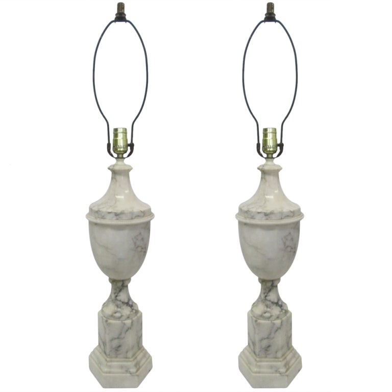 Pair of Neoclassical Italian Marble Urn Lamps