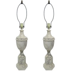 Pair of Neoclassical Italian Marble Urn Lamps