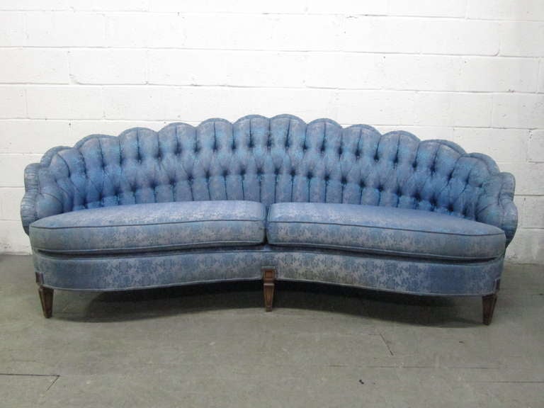 1950s Tufted Sofa in blue upholstery.