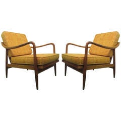 Pair Danish Lounge Chairs w/ Sculptured Frame