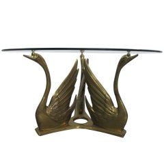 Brass Swan Glass Top Coffee Table